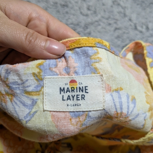 Marine Layer Camila Mini Dress Yellow Vintage Floral Buttons XL - Picture 6 of 7